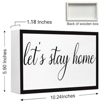 Let is Stay Home Sign Wood Box,Funny Rustic Farmhouse Home Sign Wooden Block for Shelf Tabletop Desk Decor - style: Let is Stay Home