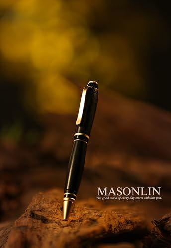 Hand Crafted Masonlin Series Ballpoint Luxury Wood Pen, Black With Golden Titanium Fine Writing Instrument, Elegant Writing Pen With Gift Box, Thank You Gift for Men, Women - color: Black