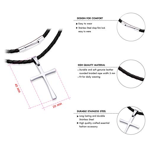555Jewelry Stainless Steel Cross Braided Rope Cord Necklace For Men Women 18-24'' Inches