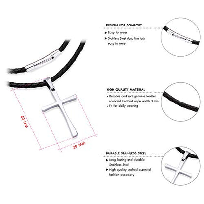 555Jewelry Stainless Steel Cross Braided Rope Cord Necklace For Men Women 18-24'' Inches