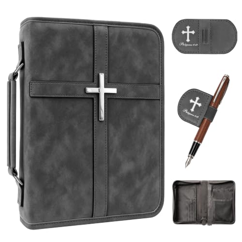 Vegan Leather Bible Case, Bible Bag with Magnetic Bookmark,Bible Cover Case - color: Black