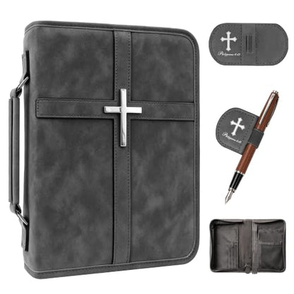 Vegan Leather Bible Case, Bible Bag with Magnetic Bookmark,Bible Cover Case - color: Black