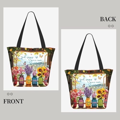 Bible Tote Bags for Women Christian Tote Bag Church Shoulder Bag Inspirational Bags With Zipper Christian Gift - color: God Says You Are