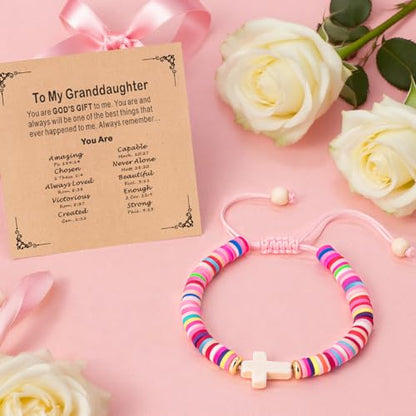 Cute Cross Bracelet Teen Girl Gifts Trendy Stuff Christian Gifts for Kids/Girls/Boys/Teens/Women Jewelry Colorful Jesus Bracelets Christmas Religious Communion Baptism Confirmation Gifts - color: 3-Granddaughter