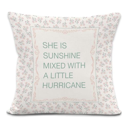 She Is Sunshine Throw Pillow Cover 18x18 Inches, Baby Girl Nursery Decor, Vintage Floral Girl Nursery Decorative Pillowcase Cushion Case for Baby Little Girls Room Bedroom Decor Pillow Cover - color: Hurricane