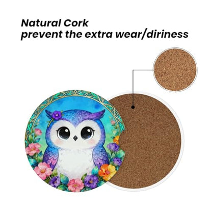 Owl 2 Pack Car Cup Holder Coasters Absorbent Ceramic Drink Coasters - color: Yellow