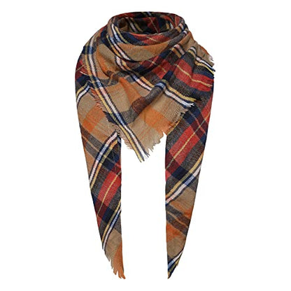 American Trends Scarfs for Women Winter Triangle Scarf Classic Plaid Warm Scarf Soft Scarves Knitted Wrap Shawl - color: Triangle Orange & Black