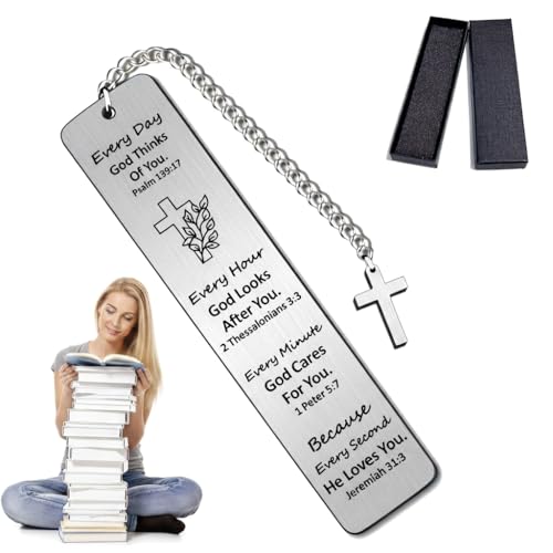Bible Verse Bookmark with Cross Charm - Christian Gifts for Women Men - Inspirational Religious Gift for Baptism, First Communion, Graduation - Every Day God Thinks of You - style: BM027 Psalm 139:17 Every Day God Thinks of You