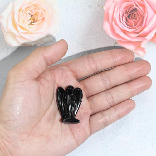 Guardian Angel Prayer Figurines Statue, Black Obsidian Crystals and Healing Stones Bereavement Sympathy for loss of loved one, Grief Gifts for Women, Faith Based Spiritual Gift for Cancer Comfort - color: Black