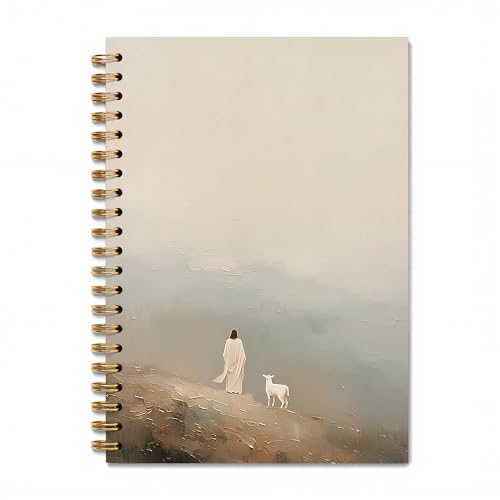 Jesus and Lamb Christian Spiral Notebook, esus Leaves The 99 Sheep Prayer Journal for Women Men, Jesus Leaves The 99 Sheep Notebook Journal for School Office Supplies, 5.5 x 8.3 Inch - color: 20Child