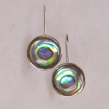 Abalone Earrings for Women - Dainty Drop Bezel Dangle Earrings - color: 12mm - 925 Sterling Silver Plated
