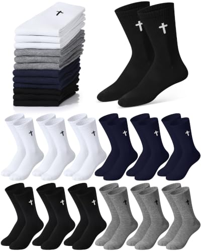 Shihanee 12 Pairs Cross Socks Men Crew - color: Black, White, Dark Grey, Navy Blue