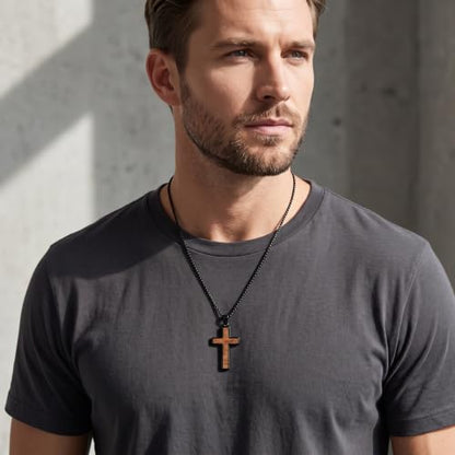 Cross Necklace for Men 925 Sterling Silver & Wood Cross Pendant with Stainless Steel Chain Cross Necklace for Men Women Christian Jewelry Gift - color: Cross-2