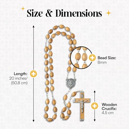 St. Michael Olive Wood Rosary and Box Gift Set