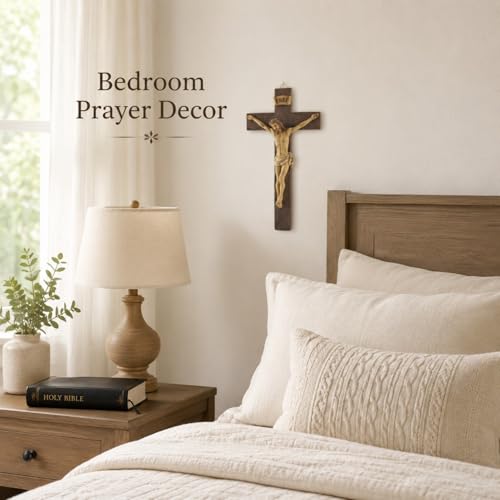 Jesus Crucifix Wall Cross, Resin Catholic Hanging Decor, 9.05 Inch