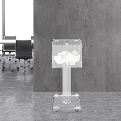 Suggestion Box with Lock and Key Donation Box with Stand and Wheel Acrylic Ballot Box Standing Offering Box for Church, Office, Voting (Clear, Bar Hole) - color: Clear, size: Bar Hole