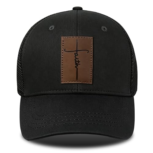 Christian Hats for Men & WomenJesus Cross HatChristianReligious GiftsforVarious Festivals&BirthdaysFaith Baseball/Trucker Cap - color: Black Faith