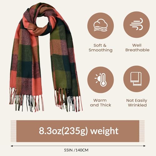 Clothirily Womens Winter Scarf, Oversized Long Blanket Plaid Shawl Wrap - color: Red Green Lattice