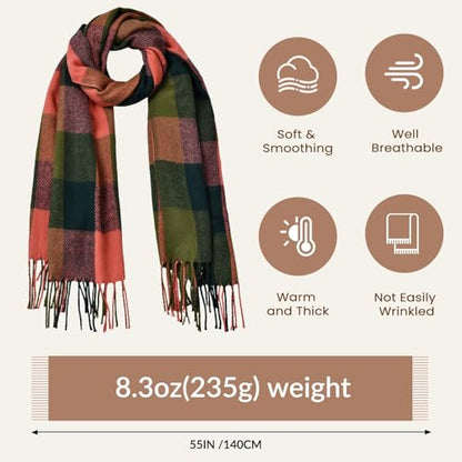 Clothirily Womens Winter Scarf, Oversized Long Blanket Plaid Shawl Wrap - color: Red Green Lattice