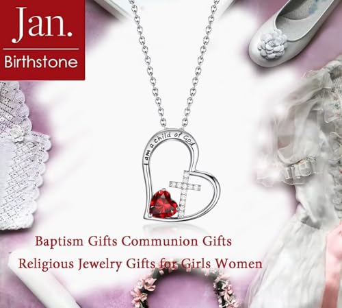 Birthstone Cross Necklace for Girls, Child of God Cross Gifts Jewelry - color: 01. January, style: 01. Silver