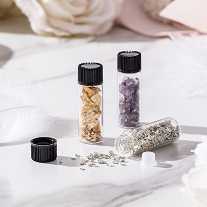 Lallisa 80 Pcs 5 ml Glass Vials with Screw Caps, Leakproof Small Glass Bottles Bulk, Mini Sample Vials with Plastic Stopper for Essential Oils, Sample, DIY Craft (Clear with Black Cap) - color: Clear with Black Cap, size: 5 ml