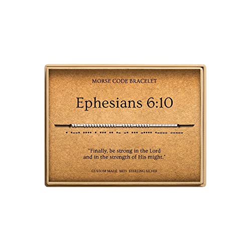 Loved Creations Morse Code Bracelets for Women, Christian Bible Verse Bracelets, Scripture S925 Sterling Silver Inspirational Faith Jewelry, Religious Gifts for Women - color: Ephesians 6:10