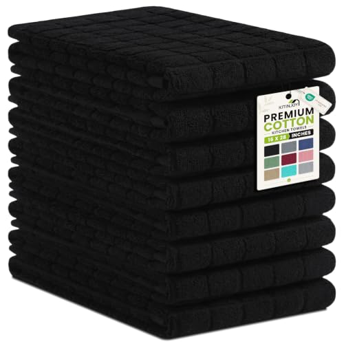Kitinjoy Premium Cotton Check Kitchen Towels 8 Pack, 16" x 28", Black - color: Black, size: 16" x 28" - 8 Pack