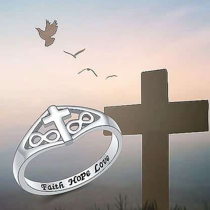 DAOCHONG 925 Sterling Silver CZ Infinity Cross Ring Inspirational Jewelry - color: Infinity Cross