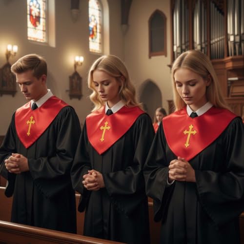 Unisex V-Shape Church Choir Stole with Cross for Adults Church - color: Red, size: White Cross