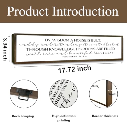 Christian Decor Signs, Bible Verse Wall Art, Modern Farmhouse Home Decor, Table Shelf Decoration, Rustic Hanging Framed Wood Sign, Scripture Proverbs 24:3-4 Sign 17.8x4x1.2 inches - color: Wooden