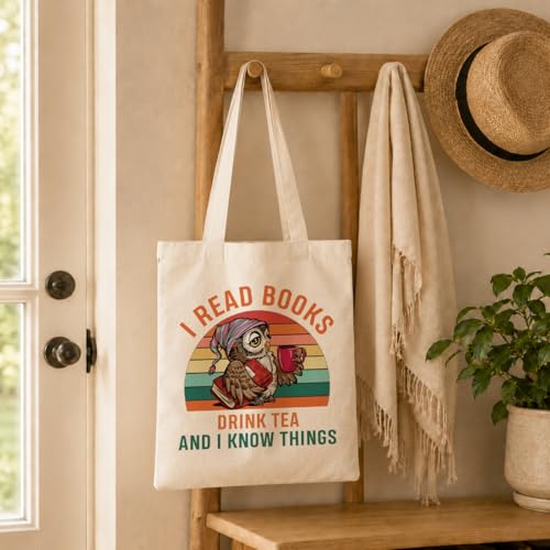 Reusable Canvas Grocery Bags, I Read Books Drink Tea And I Know Things, Funny Reusable Grocery Tote Bag, Aesthetic Bags, Canvas Tote Bag Gifts for Women Teacher - color: Style 19