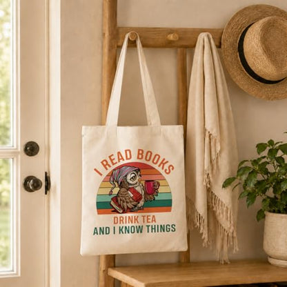 Reusable Canvas Grocery Bags, I Read Books Drink Tea And I Know Things, Funny Reusable Grocery Tote Bag, Aesthetic Bags, Canvas Tote Bag Gifts for Women Teacher - color: Style 19