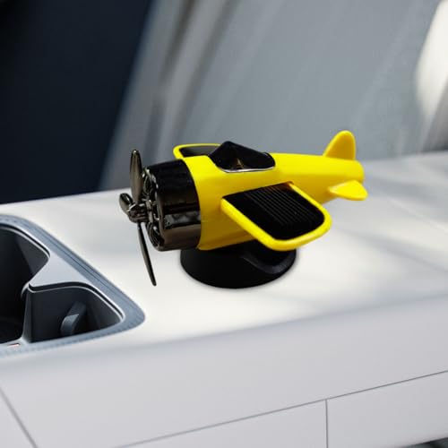 Craedli Solar Powered Rotating Airplane Car Dashboard Ornament, Fun Aircraft Car Center Console Decoration for Adds Driving Fun, Cool Quiet-Rotation Vehicle Interior Accessory for Office Home (Yellow) - color: Yellow