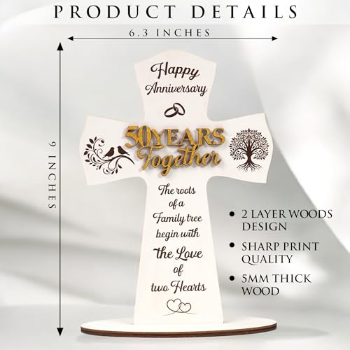 50th Anniversary Wedding Gifts for Couple, Christian Cross Gifts for Wife Husband, Religious Marriage Gift for Her Him, 50 Year Keepsake Plaque for Parents, Friends, Wedding Anniversary Decorations - color: 50th Year Anniversary Plaque