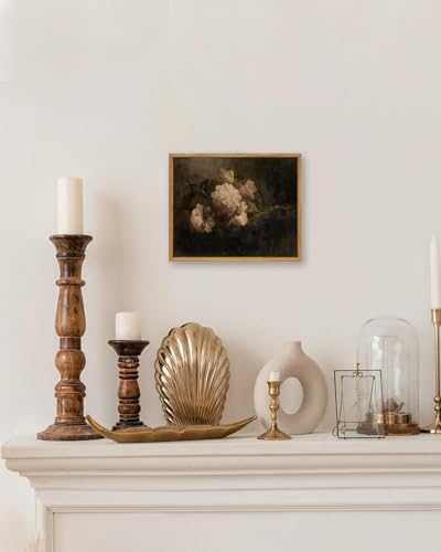 KBKBART Dark Floral Framed Wall Art, Moody Peonies Flower Painting 8x10inch - color: Moody Peony, size: 10"L x 8"W