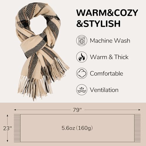 Loritta Winter Scarf for Women, Long Plaid Shawl Wraps Scarves Gifts - color: U-beige Black Striped Lattice
