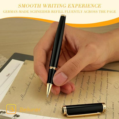 BEILUNER Luxury Rollerball Pen,24K Gold Trim,Noble and Elegant Designs,Schneider Ink Refill, Best Roller Ball Pen Gift Set for Men & Women, Professional, Executive Office, Nice Pens - color: ,Black and Gold