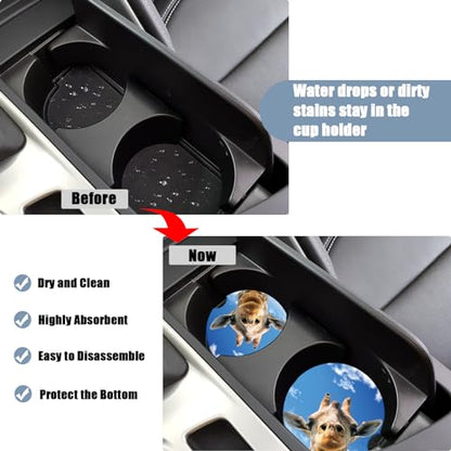 Cup Holders Car Coasters - Cute Giraffe Absorbent Ceramic Coaster, Drink Cup Holder Coasters, Auto Accessories for Women & Men, Pack of 2 - color: Giraffe
