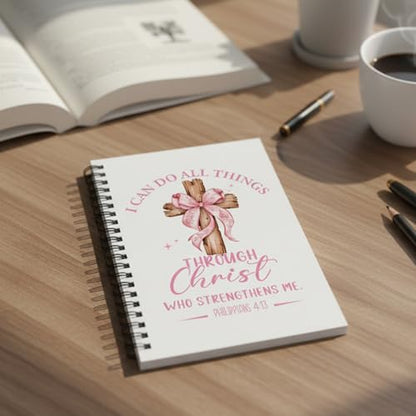 Christian Church Notes Journal for Women - Coquettte Pink Bow Spiral Notebook Bible Notebooks for Note Taking Prayer Cross Notepad School Office Stationary for Students Girly 5.5x8.3 Inches - color: Pink Bow