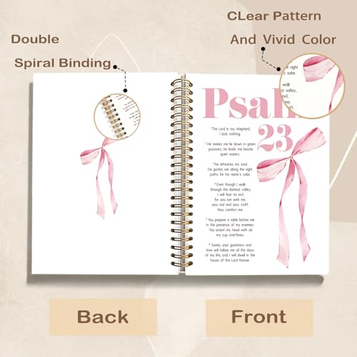 Pink Coquette Bow Christian Spiral Notebook Journal, Psalm 23 Bible Scripture Journal for Women, Christian Religious Gifts for Women, Church Notes Notebooks, 5.5x8.3 Inch - color: 02-psalm 23