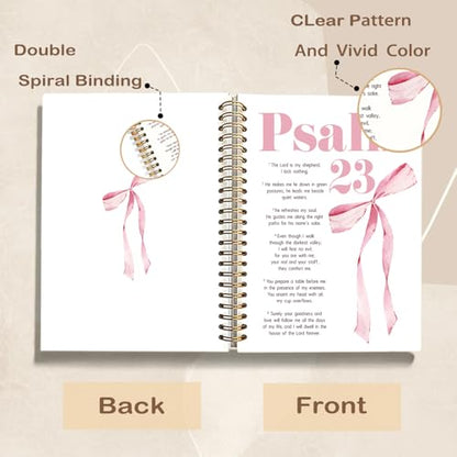 Pink Coquette Bow Christian Spiral Notebook Journal, Psalm 23 Bible Scripture Journal for Women, Christian Religious Gifts for Women, Church Notes Notebooks, 5.5x8.3 Inch - color: 02-psalm 23