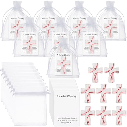 Hollowfly 12 Set Baseball A Pocket Blessing with Gift Cards and Organza Bags Cross Pockets Blessing Baseball Encouragement Gifts Christian Keepsake for Athletes Players Sports Lovers Team - style: Baseball Cross