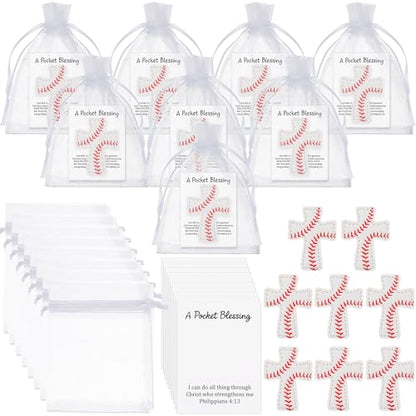 Hollowfly 12 Set Baseball A Pocket Blessing with Gift Cards and Organza Bags Cross Pockets Blessing Baseball Encouragement Gifts Christian Keepsake for Athletes Players Sports Lovers Team - style: Baseball Cross