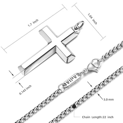 Cross Necklace for Men Teen Boys Silver Gold Black 22-24 Inch - color: Silver, size: 22 inches