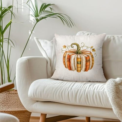 Rustic Fall Book Pumpkin Reading Room Throw Pillow Covers 18x18 - color: Book