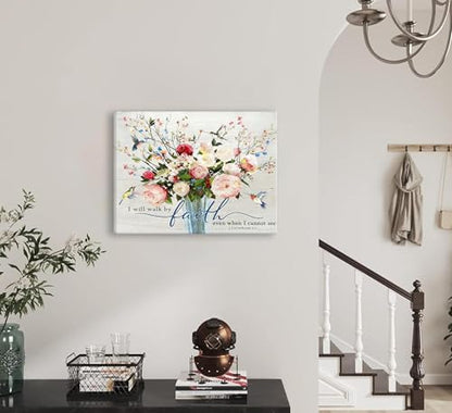 Christian Flower Wall Art Bible Verse Wall Decor Rustic Floral Scripture Canvas Paintings Inspirational Religious Picture Posters Prints Christian Faith Based Gifts for Home & Office Decor 16x12in - size: 16"L x 12"W