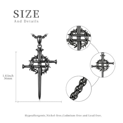 14K Gold Plated Cross Pendant Necklace Christian Jewelry Religious Gift - color: B03-Nail Cross Black