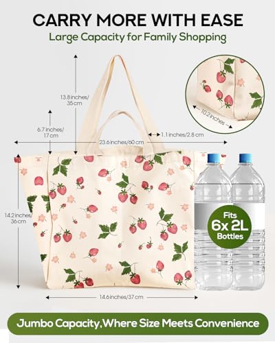 Miss Adola Cute Extra Large Canvas Grocery Tote Bag - color: Strawberry