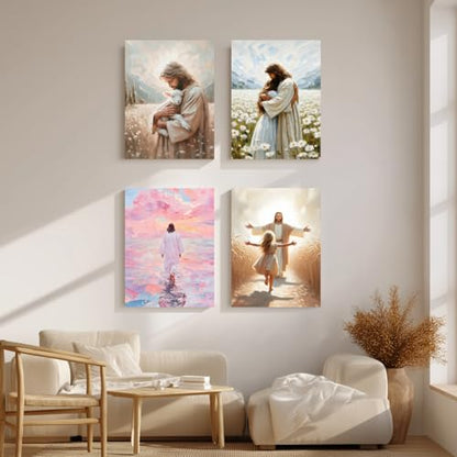 FASWQ Wrapped Canvas Pink Jesus Walking on Water Wall Art 24x36 in - color: JesusBack, size: 36"L x 24"W