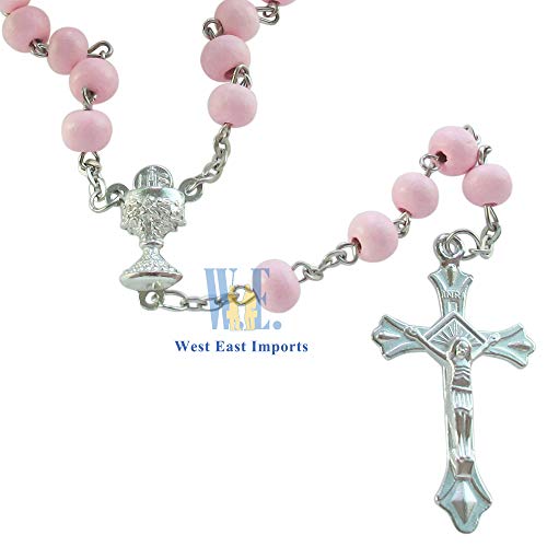 WE 12-Pack First Holy Communion Scented Rosary Favors w/Box and Bag (Pink)